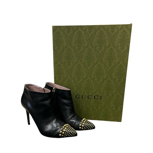 Gucci Booties Women’s Size US 6 Smooth Leather 3” Stiletto w/ Gold Studs - Picture 7 of 7